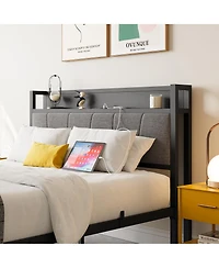 flynama Bed Frame Storage Headboard Charging Station Easy Assembly