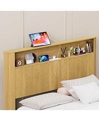 flynama Bed Frame Wavy Curved Storage Headboard Charging Station
