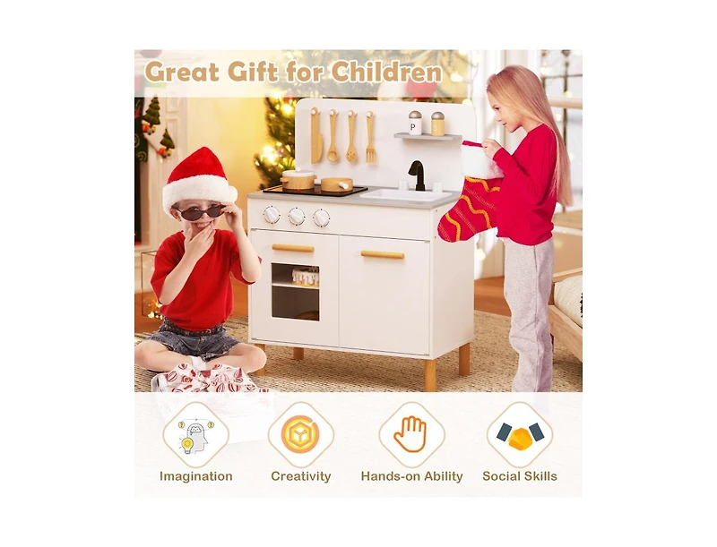 Hongge Kids Kitchen Playset with Cooking Accessories and Storage