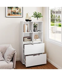 Slickblue 51 Inch Tall 5 Tier Bookcase with 4 Cubes and 2 Storage Drawers