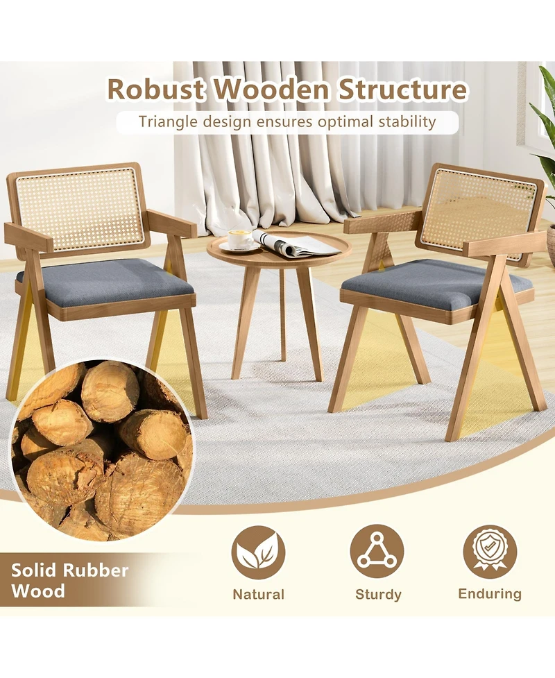 Sugift Set of 2 Rattan Accent Chairs with Padded Cushion and Rubber Wood Frame