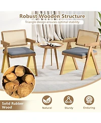 Sugift Set of 2 Rattan Accent Chairs with Padded Cushion and Rubber Wood Frame