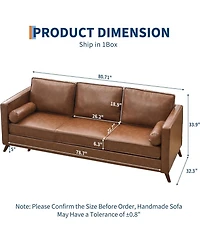 gaomon 81" Mid-Century Faux Leather Sofa, 3-Seater Deep Seat Couch, Removable Pu Cover