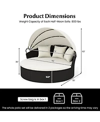 Gymax Patio Round Daybed Wicker Daybed w/ Retractable Canopy Separated Seating Sectional Sofa