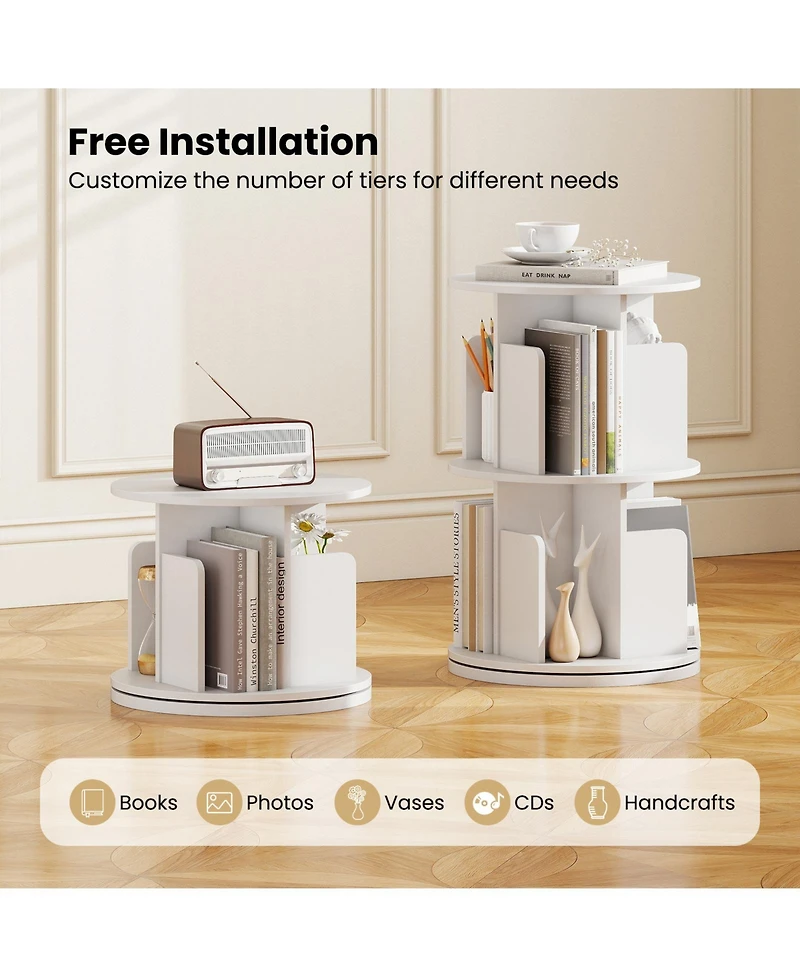 Slickblue 2-Tier Rotating Bookshelf with Dividers and Anti-falling