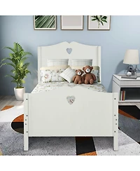 flynama Twin Size Platform Bed Frame with Wood Slat Support Headboard Footboard and Classic Design