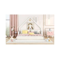 flynama Wood Floor Bed House Shaped Headboard White Pine Mdf No Box Spring