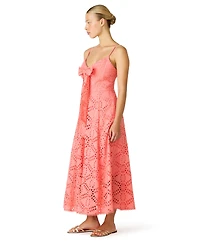 Steve Madden Juniors' Bow Front Eyelet Midi Sweetheart Neck Dress