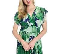 London Times Women's Printed V-Neck Maxi Dress