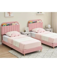 gaomon Twin Bed Frame with Upholstered Storage Headboard & Bookshelf