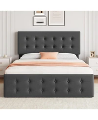 gaomon Full Size Bed Frame with 4 Storage Drawers, Linen Upholstered Headboard, Button Tufted, No Box Spring