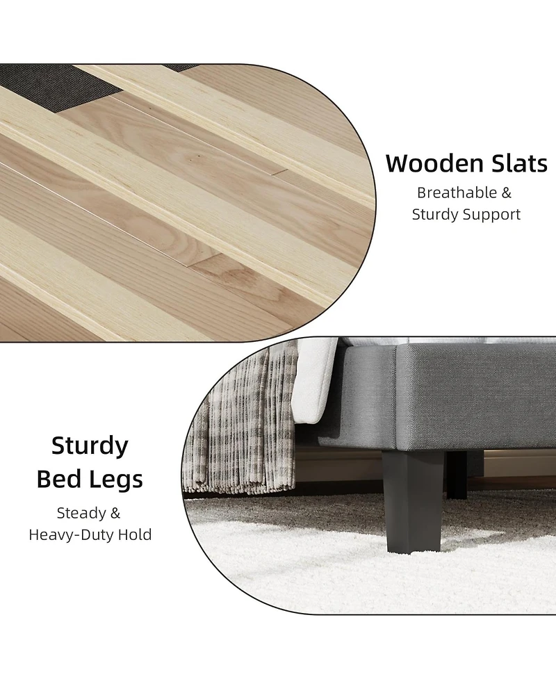 gaomon Bed Frames with Upholstered Storage Headboard, Platform Bed with Bookshelf