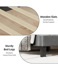 gaomon Bed Frames with Upholstered Storage Headboard, Platform Bed with Bookshelf