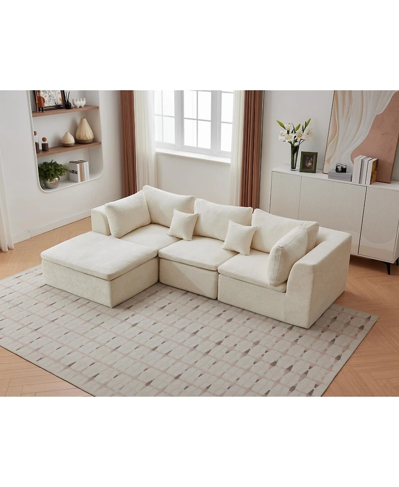 gaomon 110" L-Shaped Modular Sectional Sofa, 4-Seater Oversized Chenille Couch with Double Chaise