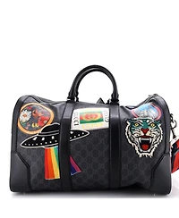 Pre-Owned Gucci Small Night Courrier Carry On Convertible Duffle Gg Coated Canvas with Applique