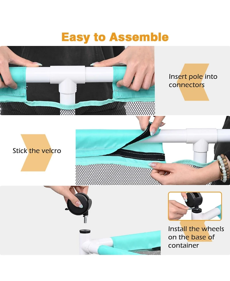 Yescom 424 Gal Pool Float Storage Bin Blue Net Replacement 52"x33"x67" 2 Tiers Rolling Toys Cart