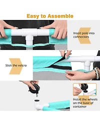 Yescom 424 Gal Pool Float Storage Bin Blue Net Replacement 52"x33"x67" 2 Tiers Rolling Toys Cart