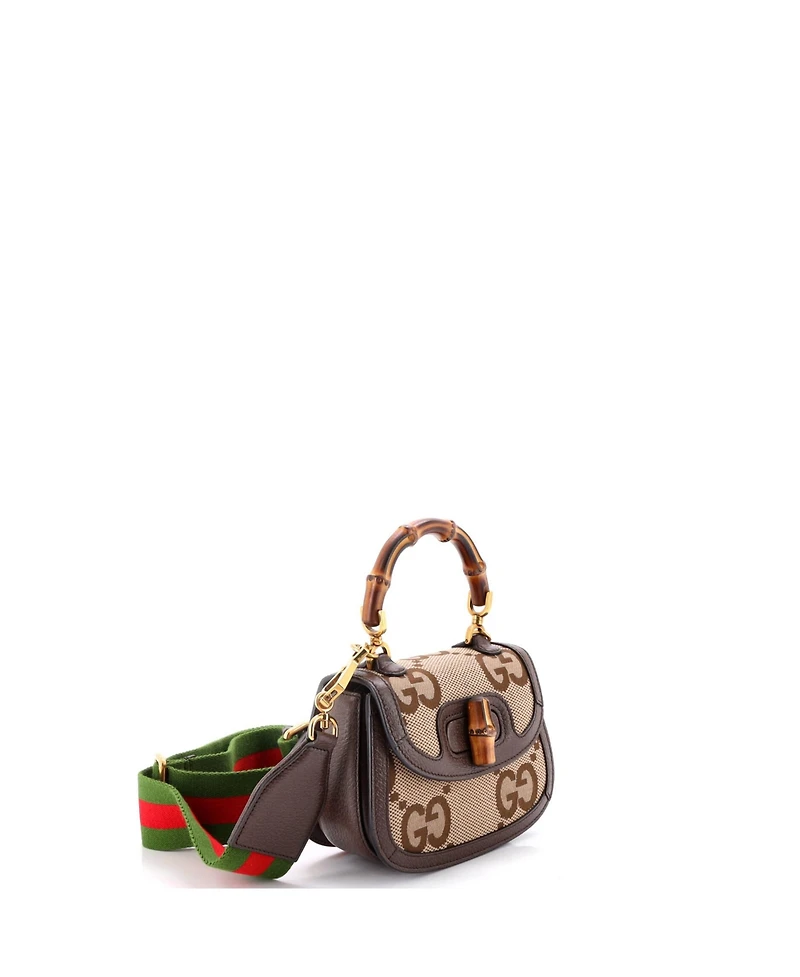 Pre-Owned Gucci Mini Bamboo 1947 Top Handle Bag Jumbo Gg Canvas