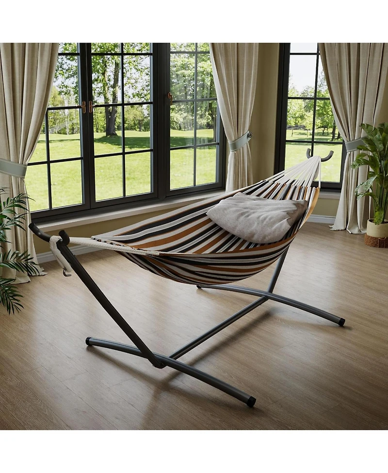 gaomon Double 2-Person Hammock with Stand, Indoor/Outdoor, Space-Saving Steel Frame, Carry Bag, 450 Lbs Capacity, Garden & Beach, Coffee