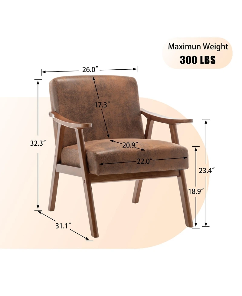 Clihome Modern Accent Chair, Living Room Chair with Solid Wood Frame, Lounge Wingback