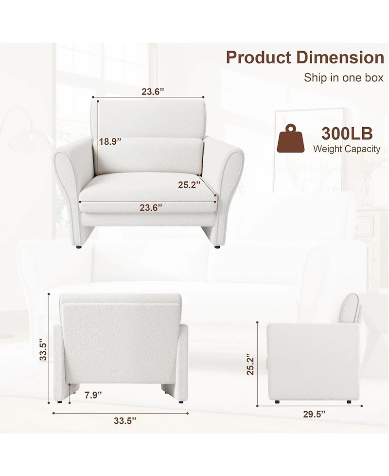 gaomon Modern Accent Chair, Upholstered Furry Sherpa Boucle Armchair, Mid-Century Lounge Sofa for Bedroom