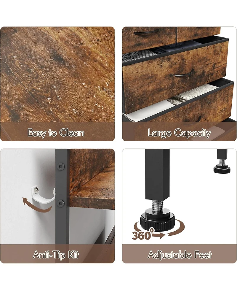 gaomon 5 Drawer Dresser for Bedroom - Storage Organizer Unit with Fabric, Sturdy Metal Frame and Wood Tabletop, Easy Pull Handle.