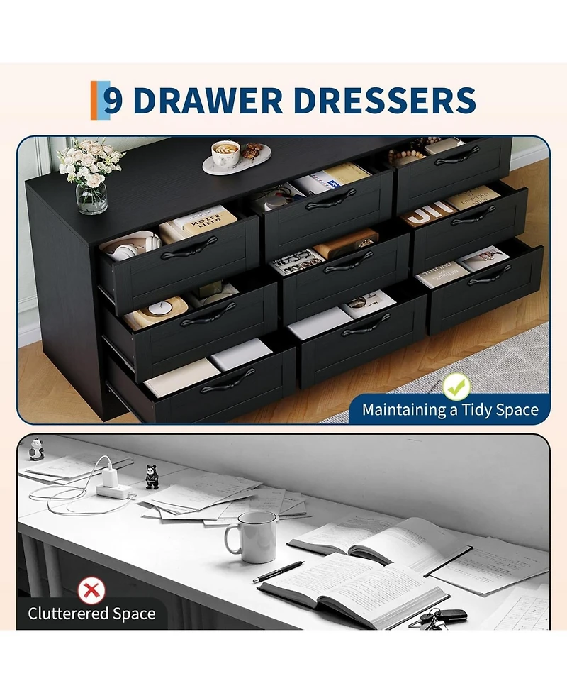 gaomon 9 Drawer Dresser Tv Stand with Mount for 32-85 TVs, Modern Entertainment Center Drawers, Media Console Table Bedroom Living