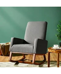 Gymax Rocking Chair High Back Upholstered Lounge Armchair w/ Side Pocket