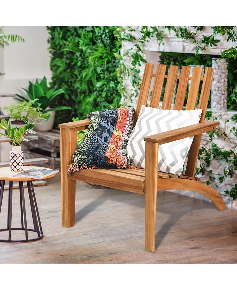 Gymax Set of 2 Outdoor Wooden Adirondack Chair Patio Lounge Chair w/ Armrest