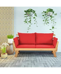 Gymax Adjustable Patio Sofa Daybed Acacia Wood Furniture w/ Cushions