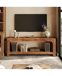 Tribesigns Solid Wood Tv Stand with Open Storage Shelves, Farmhouse Tv Stand for 65-Inch Tv