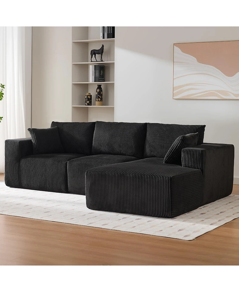 gaomon 108" L-Shaped Modular Sectional Sofa, 3-Piece Corduroy Cloud Couch with Right Facing Chaise and Armrests