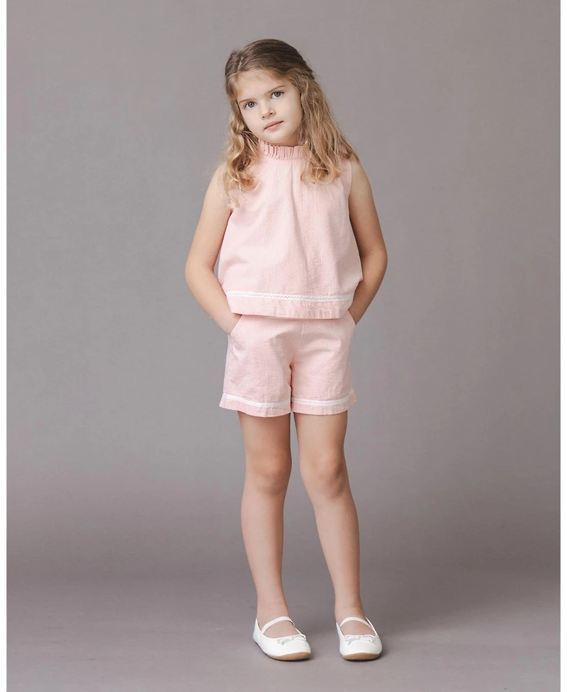 Hope & Henry Little Girls and Organic Ruffle Neck Seersucker Top