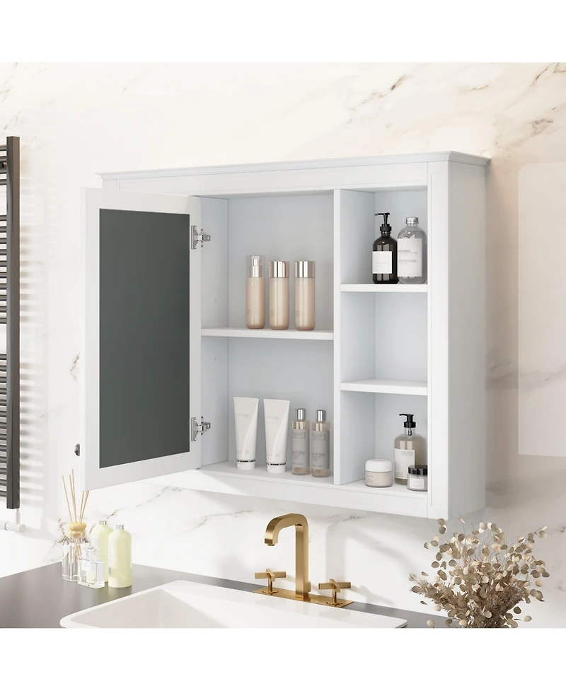 Busdays 35'' x 27.5'' Bathroom Medicine Cabinet with Mirror, Wall Mounted Storage Cabinet with 6 Open Shelves