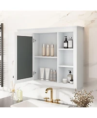 Busdays 35'' x 27.5'' Bathroom Medicine Cabinet with Mirror, Wall Mounted Storage Cabinet with 6 Open Shelves