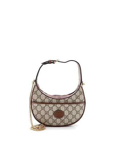 Pre-Owned Gucci Mini Interlocking G Patch Half Moon Hobo Gg Coated Canvas