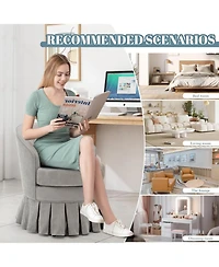 gaomon Vanity Stool,Upholstered Tall Back Arm Chair w/Side Pockets,Wood Legs Comfortable Dressing Piano Bench Chair