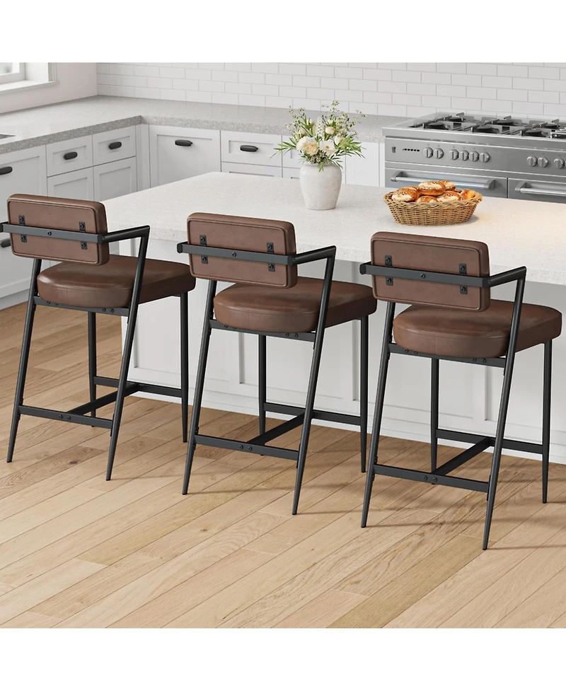 gaomon Bar Stools Set of 6 with Armrests,Counter Height Backrest,Footrest, Thick Cushion and Thickened Metal Legs