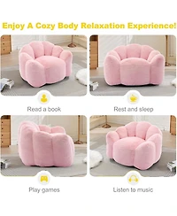 Rainsken Large Bean Bag Chair, Faux Fur Reading Sofa Chair with Petal Backrest and Pull Ring, Oversize Reading Chair for Bedroom, Living Room