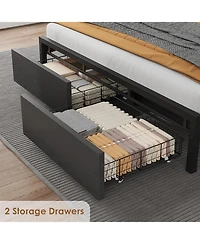 gaomon Queen Industrial Platform Bed with Storage Headboard, 2 Drawers & Charging Station, No Box Spring