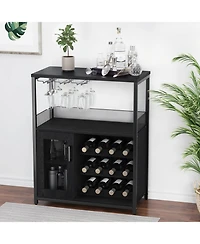 gaomon Wine Bar Cabinet with Detachable Wine Rack, Bar Rack Cabinet with Glass Holder and 1 Drawer, Mesh Door