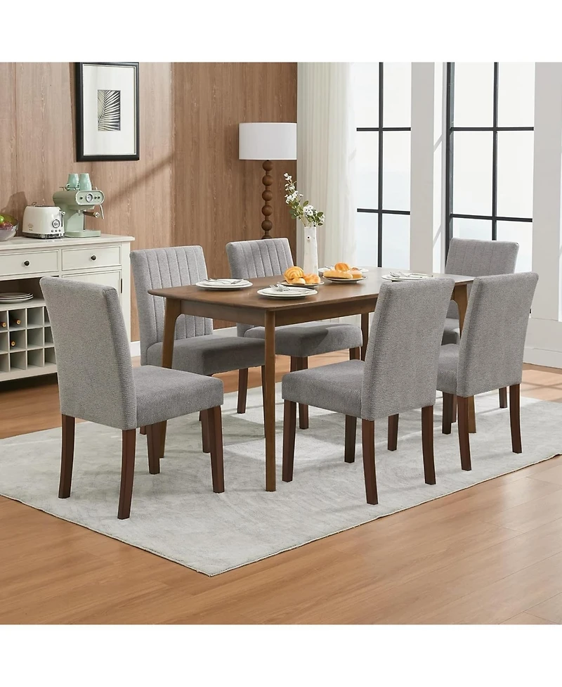 gaomon Parsons Button Tufted Dining Chairs Set of 6, Upholstered Fabric Chairs with Wood Legs, Vertical Stripe