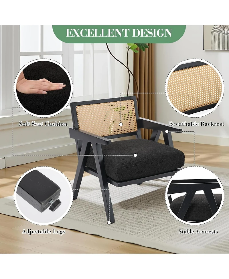 gaomon Mid Century Accent Chairs Set of 2, Linen Upholstered Wood Frame Armchairs - Black