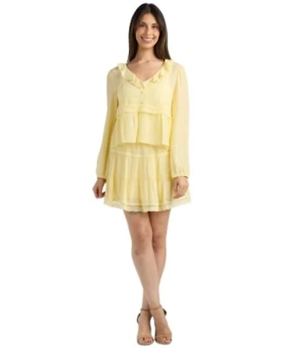 Bcx Womens Textured Long Sleeve Peplum Top Yellow Mini Skirt Set