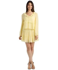 Bcx Womens Textured Long Sleeve Peplum Top Yellow Mini Skirt Set