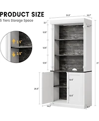 gaomon 5 Tier Tall Adjustable Bookcase, Roman Column Bookshelf with Led Light, Open Shelves & Dual-Door Storage Cabinet Design