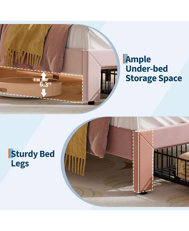 gaomon Bed Frame with Cat Headboard, Rgb Led Lights, Storage Drawer & Wood Slats, Noise Free,