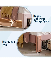 gaomon Bed Frame with Cat Headboard, Rgb Led Lights, Storage Drawer & Wood Slats, Noise Free,