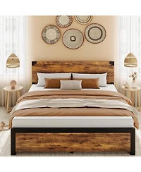 gaomon Full Bed Frame with 4 Storage Drawers, Heavy Duty Metal Platform & Wood Headboard, No Box Spring