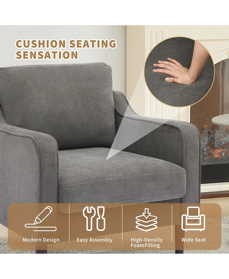 gaomon Mid-Century Modern Accent Chairs,Modern Linen Fabric Armchair for Living Room,Comfy Sofa Chairs with Scooped Arms